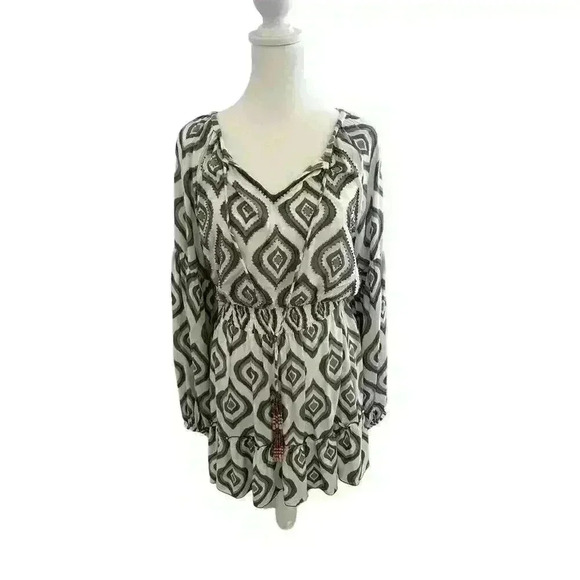 SKEMO NWOT Java Montana Short Dress Design Print Beaded With Elastic Waist Sz S - Picture 7 of 13